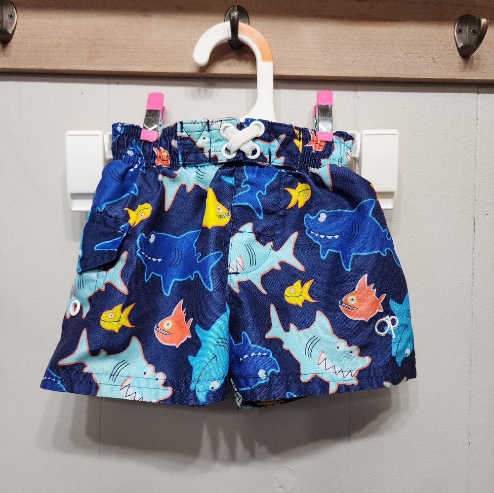 OP Swim Trunks 3 - 6 Months Boys Blue Fish Beach B846